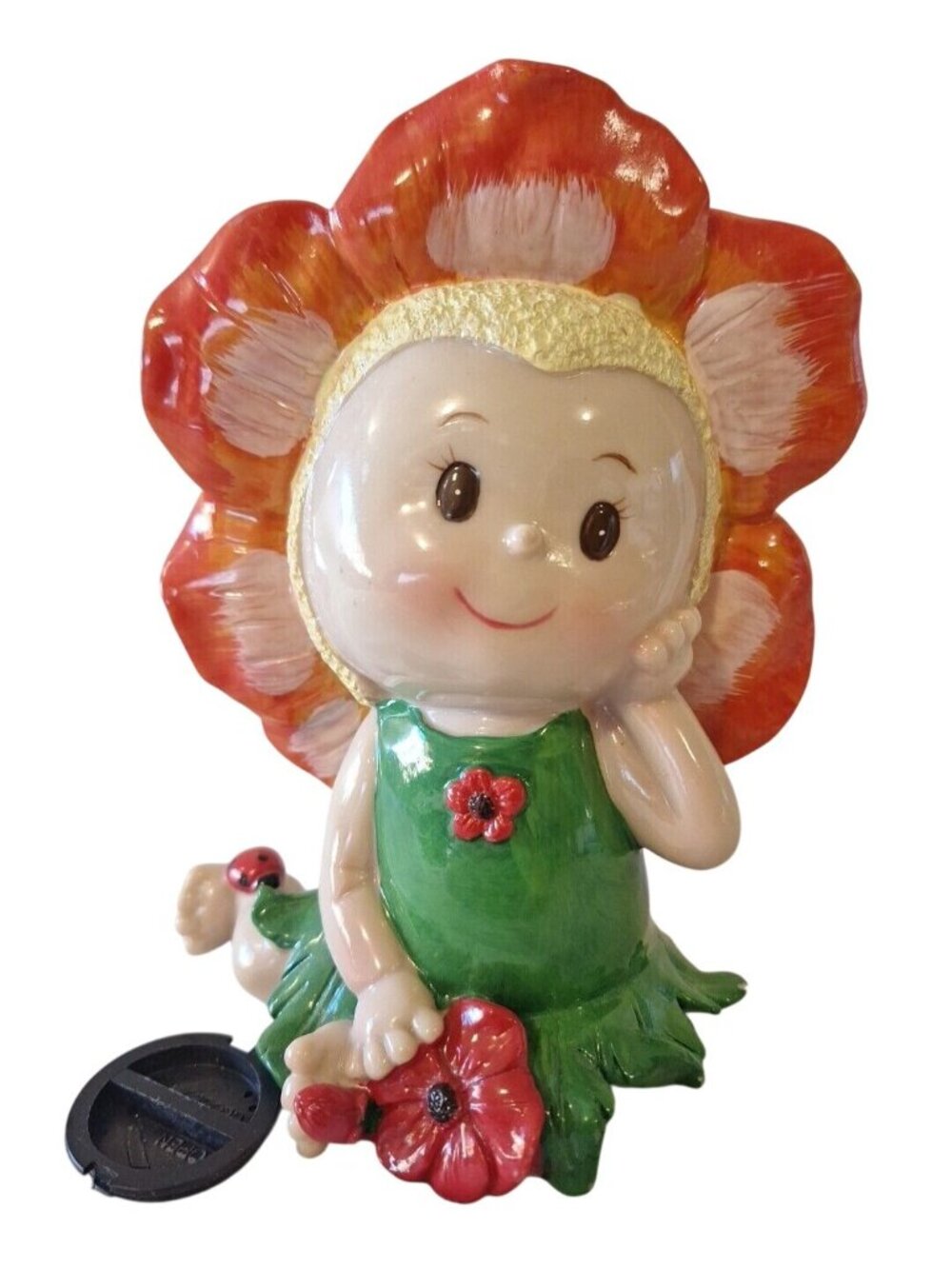Flower Girl Fairy King Max Piggy Bank Ceramic 6 3/4" Orange Red Green